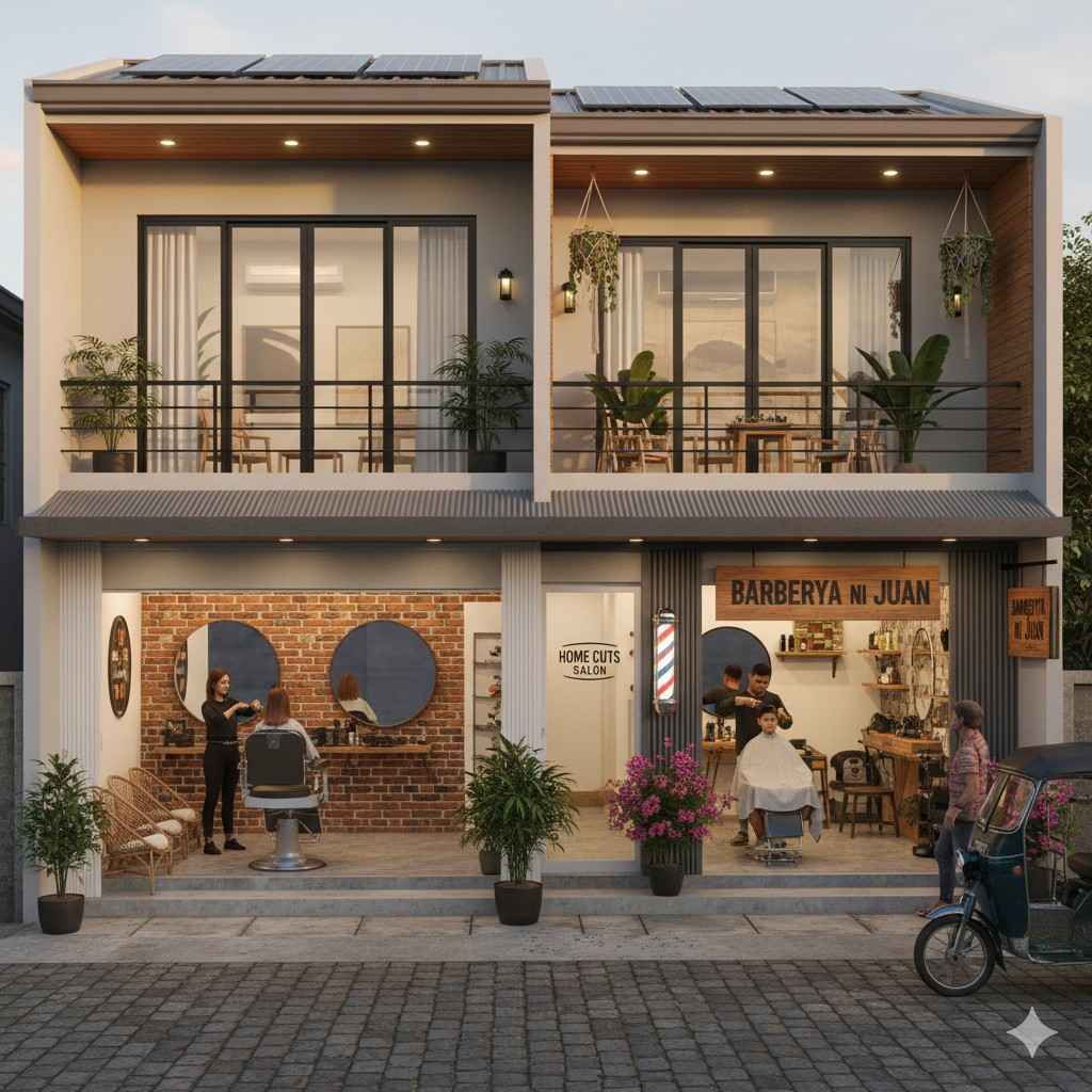 modern house with salon and barber shop
